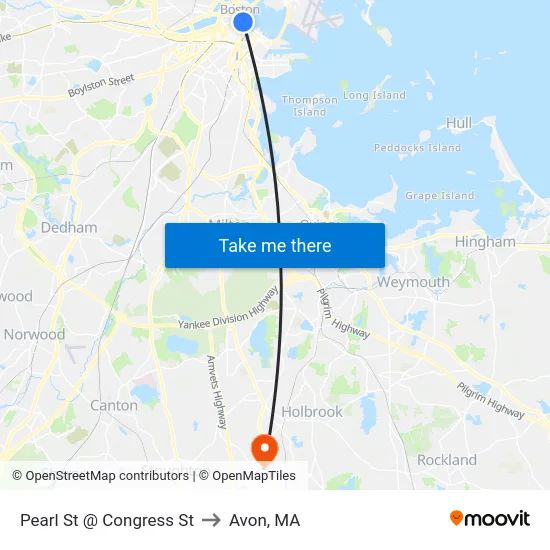Pearl St @ Congress St to Avon, MA map