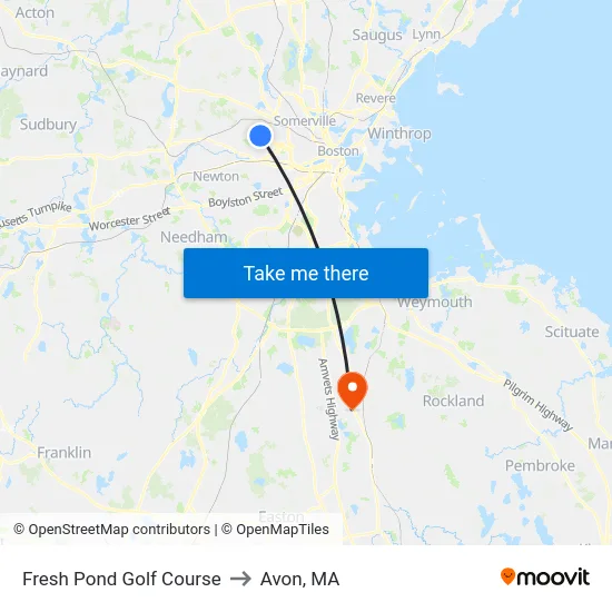 Fresh Pond Golf Course to Avon, MA map