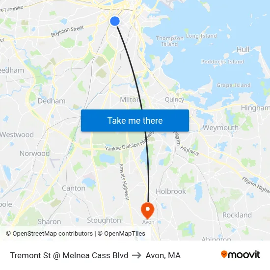 Tremont St @ Melnea Cass Blvd to Avon, MA map