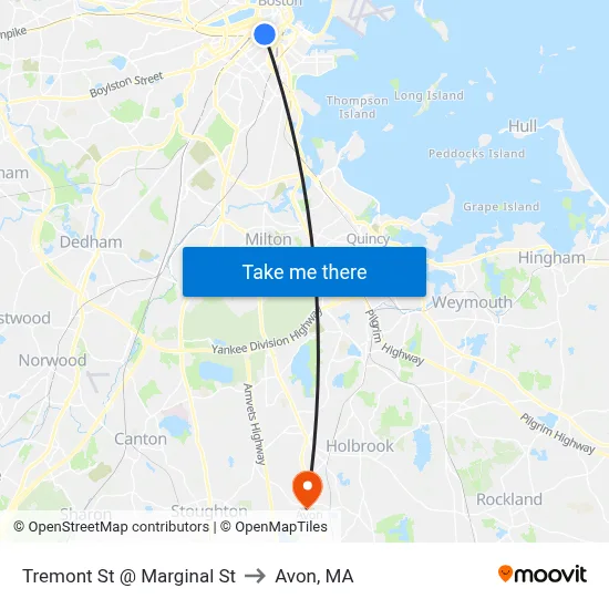 Tremont St @ Marginal St to Avon, MA map