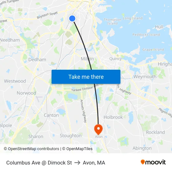 Columbus Ave @ Dimock St to Avon, MA map