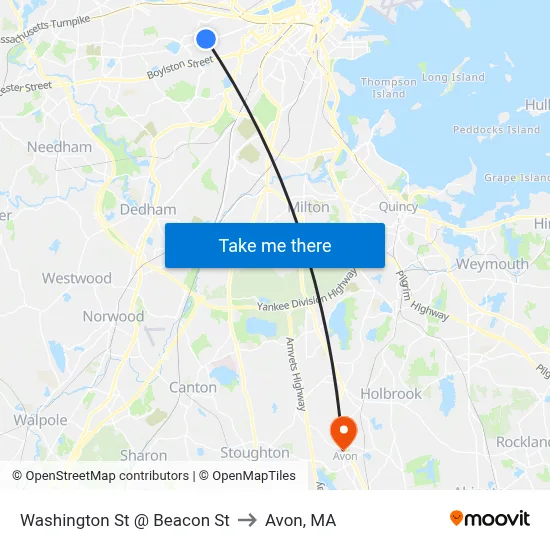 Washington St @ Beacon St to Avon, MA map