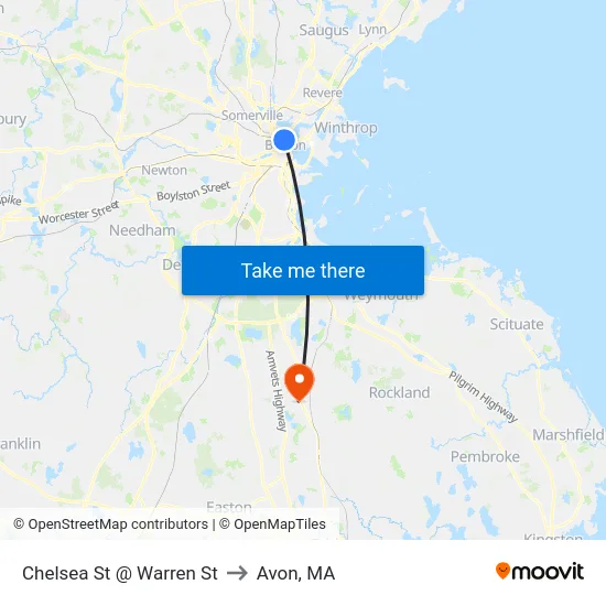 Chelsea St @ Warren St to Avon, MA map