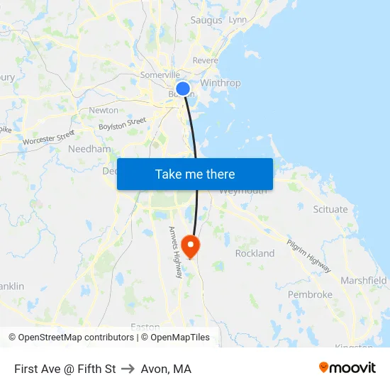 First Ave @ Fifth St to Avon, MA map