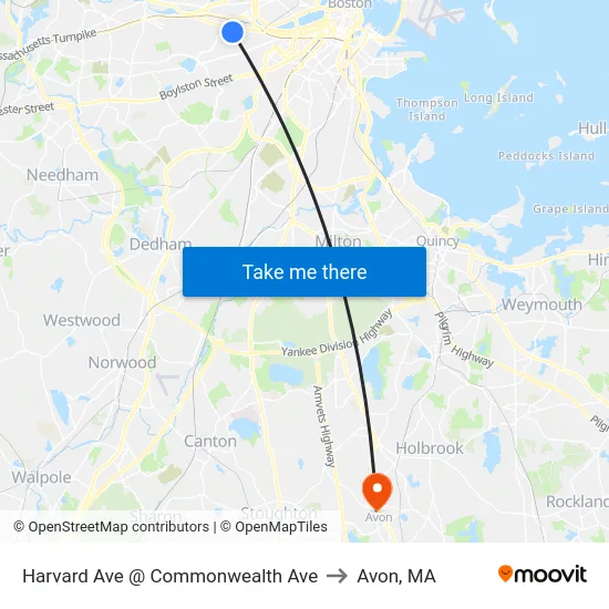 Harvard Ave @ Commonwealth Ave to Avon, MA map