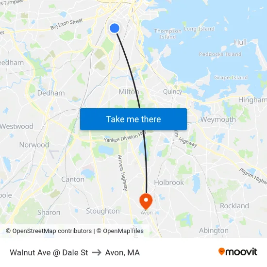 Walnut Ave @ Dale St to Avon, MA map