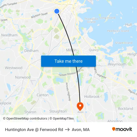 Huntington Ave @ Fenwood Rd to Avon, MA map