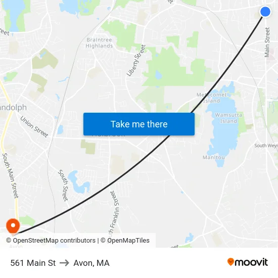 561 Main St to Avon, MA map