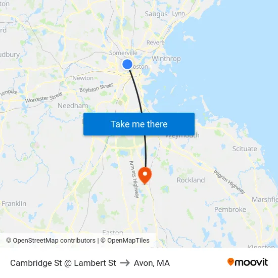 Cambridge St @ Lambert St to Avon, MA map