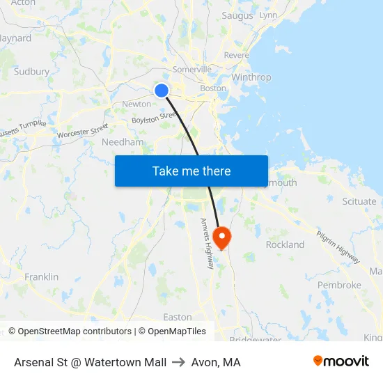 Arsenal St @ Watertown Mall to Avon, MA map