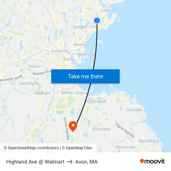 Highland Ave @ Walmart to Avon, MA map