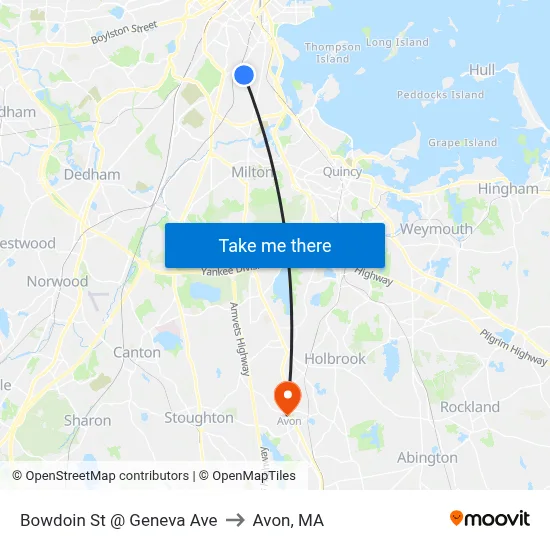 Bowdoin St @ Geneva Ave to Avon, MA map