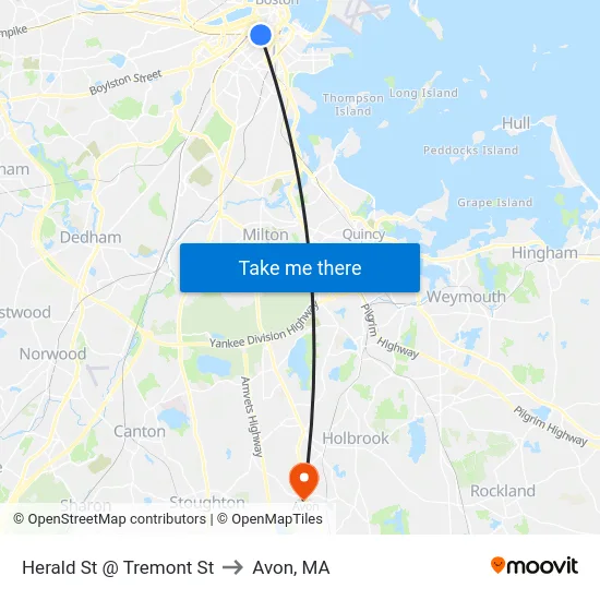 Herald St @ Tremont St to Avon, MA map