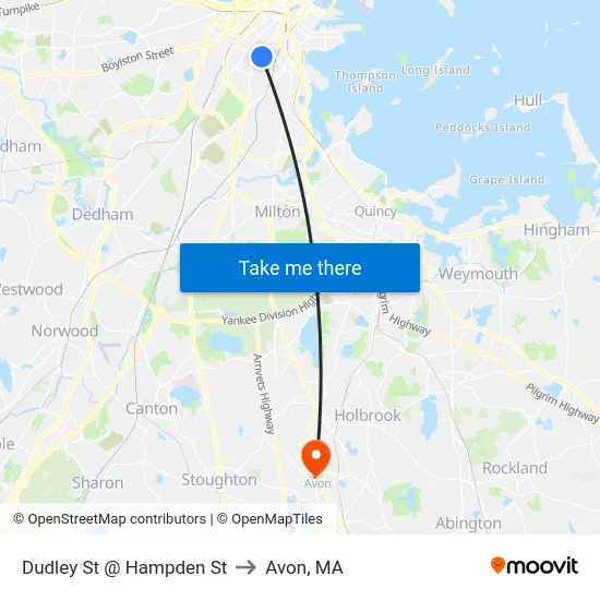 Dudley St @ Hampden St to Avon, MA map