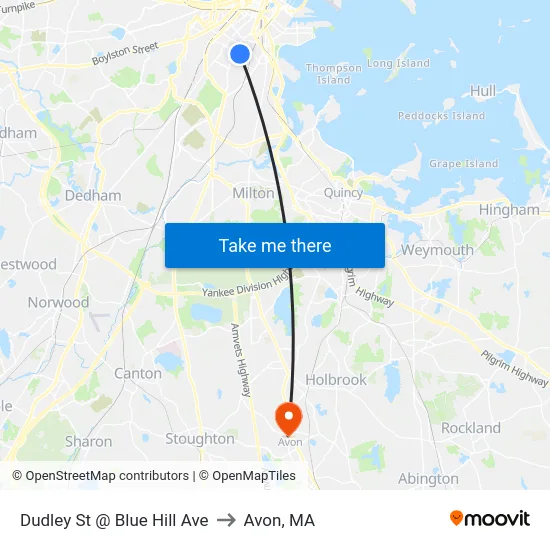 Dudley St @ Blue Hill Ave to Avon, MA map
