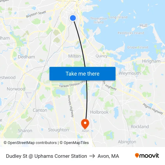 Dudley St @ Uphams Corner Station to Avon, MA map