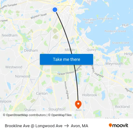 Brookline Ave @ Longwood Ave to Avon, MA map
