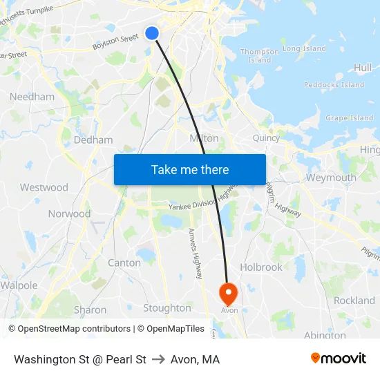 Washington St @ Pearl St to Avon, MA map