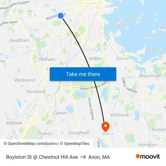 Boylston St @ Chestnut Hill Ave to Avon, MA map
