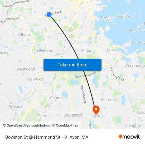 Boylston St @ Hammond St to Avon, MA map