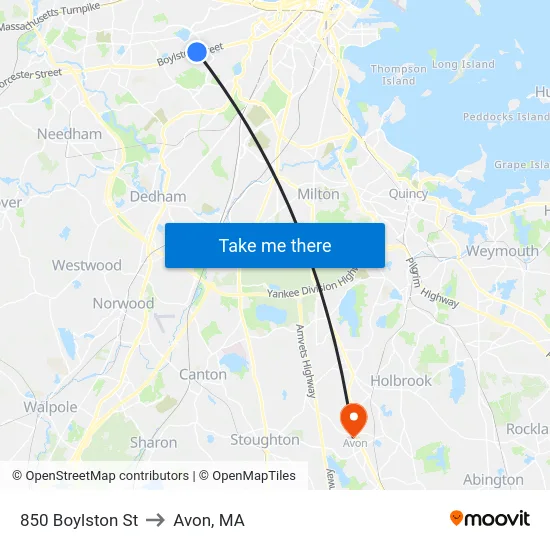 850 Boylston St to Avon, MA map