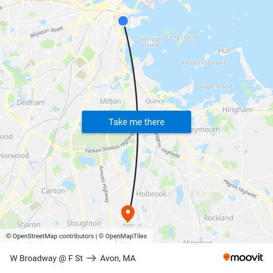 W Broadway @ F St to Avon, MA map