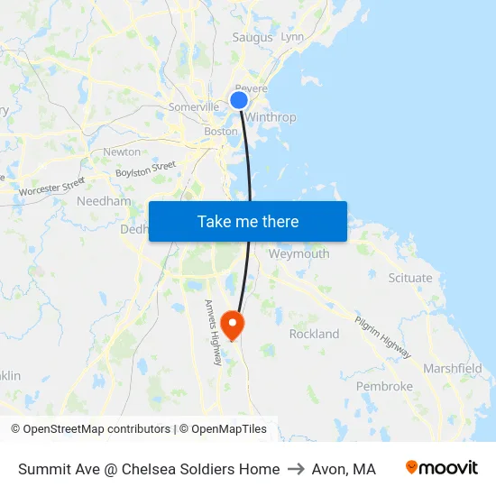 Summit Ave @ Chelsea Soldiers Home to Avon, MA map