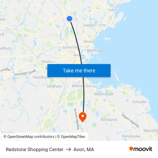 Redstone Shopping Center to Avon, MA map