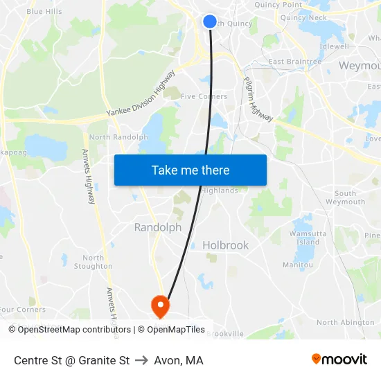 Centre St @ Granite St to Avon, MA map
