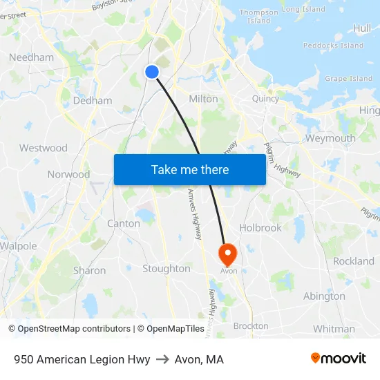 950 American Legion Hwy to Avon, MA map