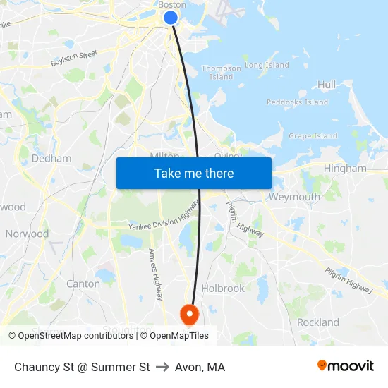 Chauncy St @ Summer St to Avon, MA map