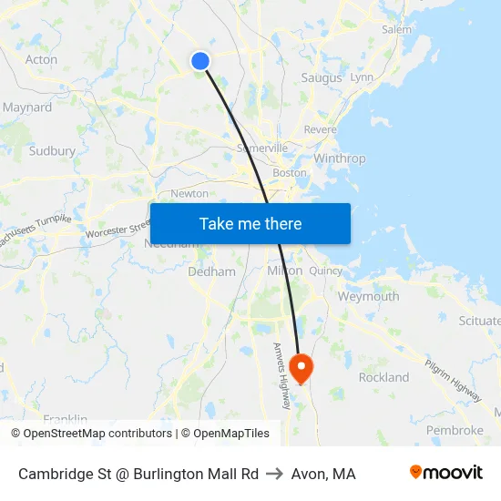 Cambridge St @ Burlington Mall Rd to Avon, MA map