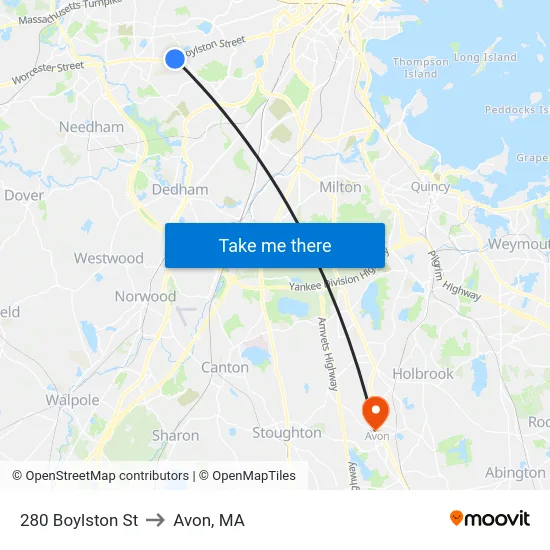280 Boylston St to Avon, MA map