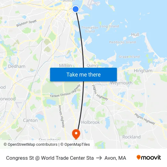 Congress St @ World Trade Center Sta to Avon, MA map