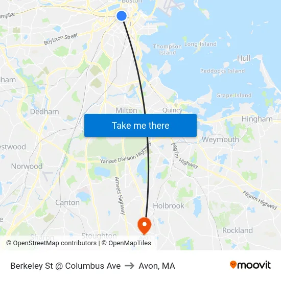 Berkeley St @ Columbus Ave to Avon, MA map