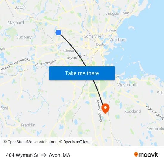 404 Wyman St to Avon, MA map