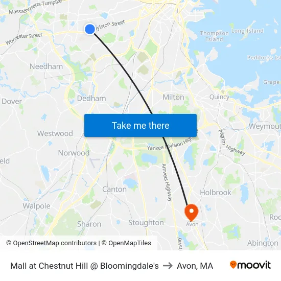 Mall at Chestnut Hill @ Bloomingdale's to Avon, MA map