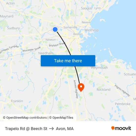 Trapelo Rd @ Beech St to Avon, MA map