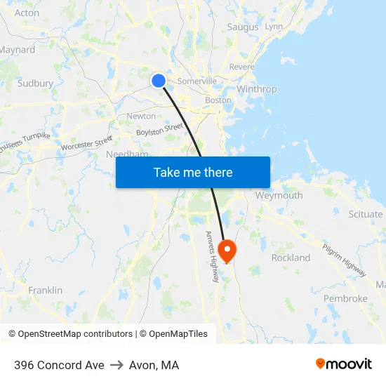 396 Concord Ave to Avon, MA map