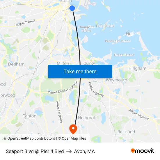 Seaport Blvd @ Pier 4 Blvd to Avon, MA map