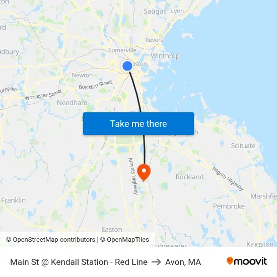 Main St @ Kendall Station - Red Line to Avon, MA map