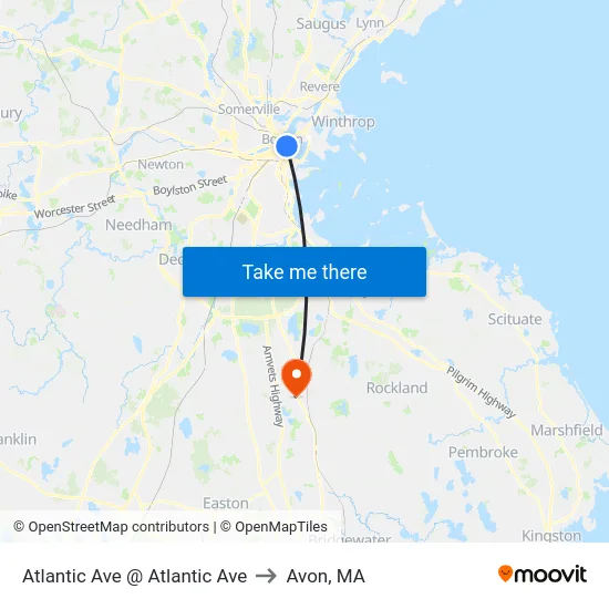 Atlantic Ave @ Atlantic Ave to Avon, MA map