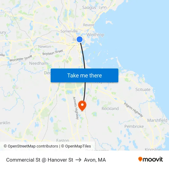Commercial St @ Hanover St to Avon, MA map