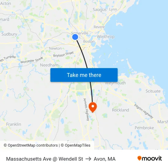 Massachusetts Ave @ Wendell St to Avon, MA map