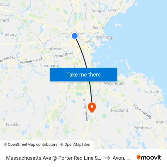 Massachusetts Ave @ Porter Red Line Sta to Avon, MA map