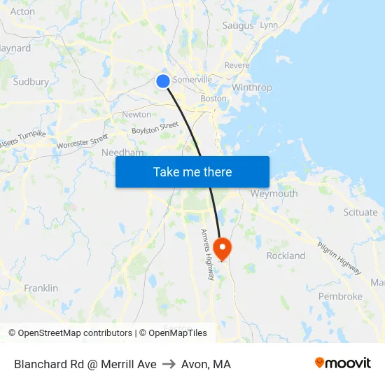 Blanchard Rd @ Merrill Ave to Avon, MA map