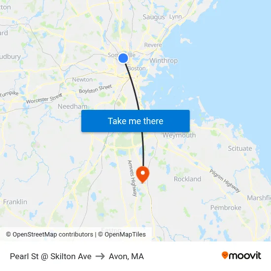 Pearl St @ Skilton Ave to Avon, MA map