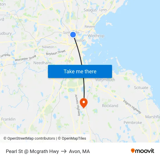 Pearl St @ Mcgrath Hwy to Avon, MA map