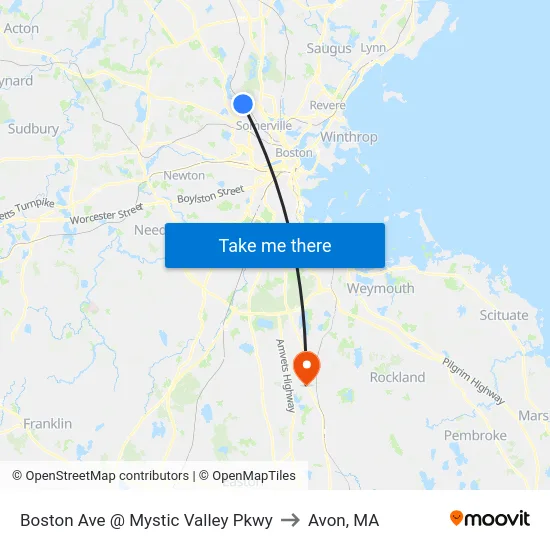 Boston Ave @ Mystic Valley Pkwy to Avon, MA map