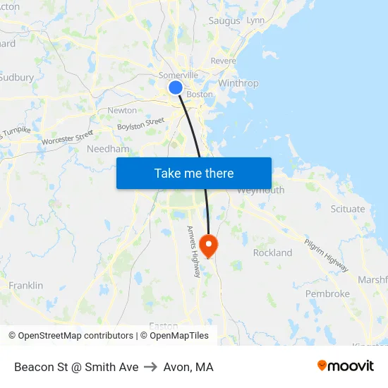 Beacon St @ Smith Ave to Avon, MA map